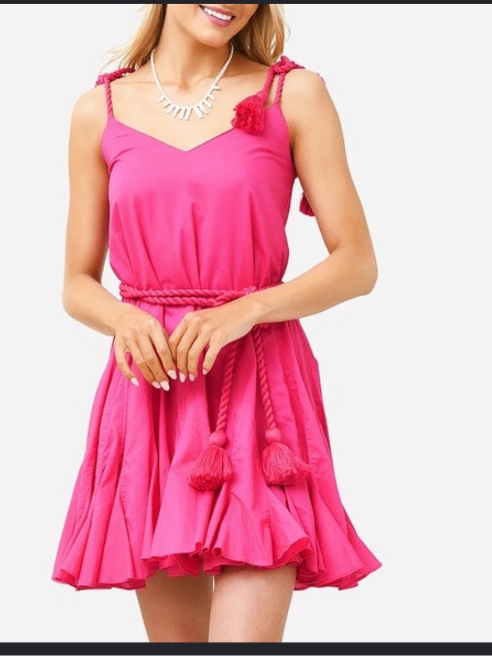 Rhode Casey Cotton Mini Flared Dress in Hot Pink